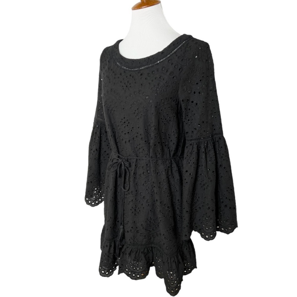 NWT Cupcakes and Cashmere Black Eyelet Lace Ruffle Tie Waist Mini Dress Small - Picture 6 of 14